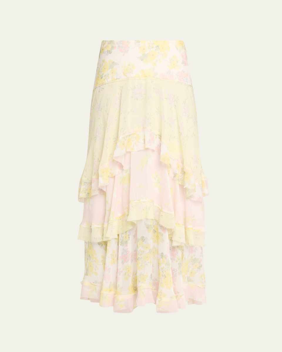 Ruella Floral Tiered Ruffle Maxi Skirt